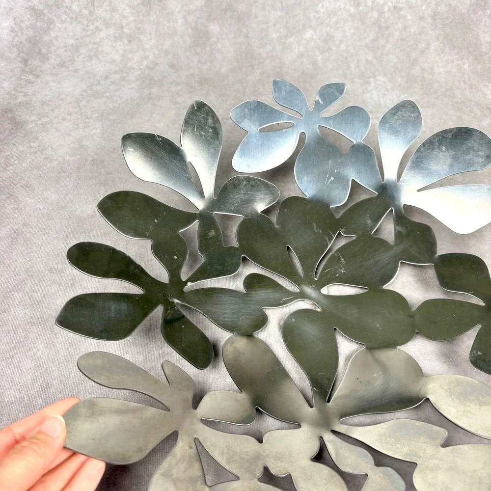 Ikea Stockholm Monika Mulder Bowl Centerpiece Stainless Steel Floral Leaf 17